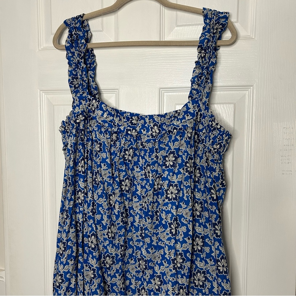 J Crew Cotton Voile Ruffle-Trim Shift Dress Cobalt Floral - Picture 5 of 16